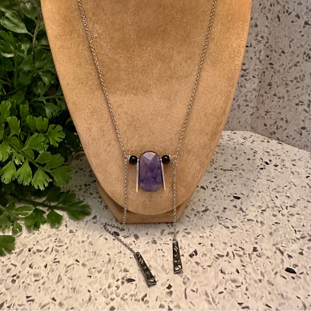 Kate Spade purple acrylic swirl earrings and faux Amethyst pendant necklace - Picture 5 of 12